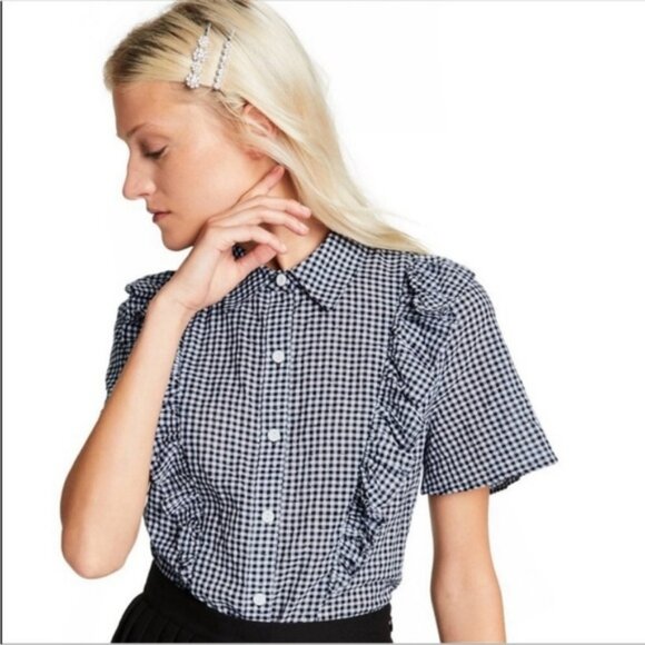 Sandy Liang for Target Black and White Checkered Blouse - Picture 1 of 7